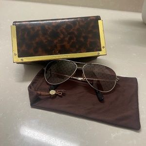 Tory Burch TY 6006 101/84 Aviator Gold Brown Gradient Logo Women's Sunglasses